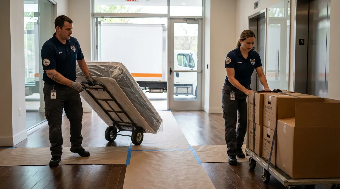 Professional apartment movers loading elevator in Chillicothe, OH